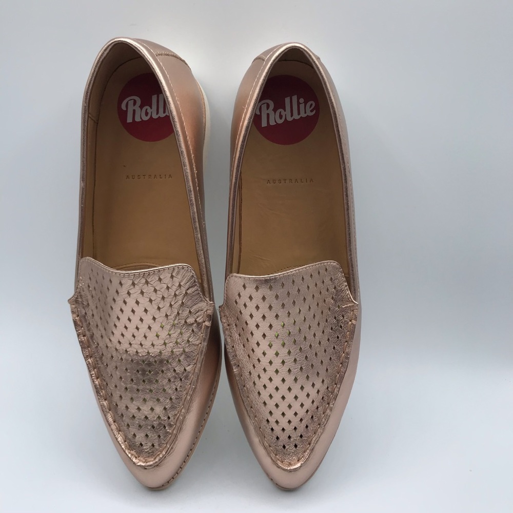 Rose Gold Perforated Leather Loafers - Women